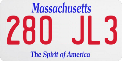 MA license plate 280JL3