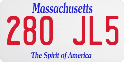 MA license plate 280JL5