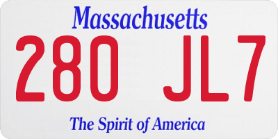 MA license plate 280JL7