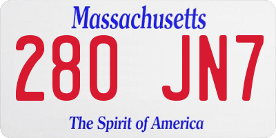 MA license plate 280JN7