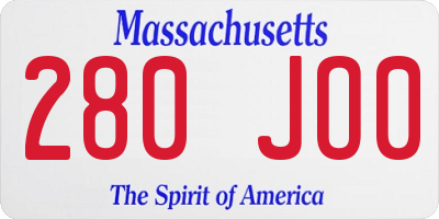 MA license plate 280JO0