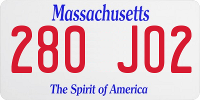 MA license plate 280JO2