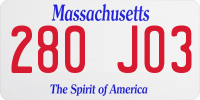 MA license plate 280JO3