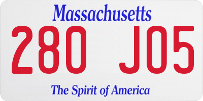 MA license plate 280JO5