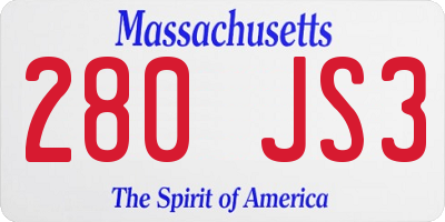 MA license plate 280JS3