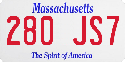 MA license plate 280JS7