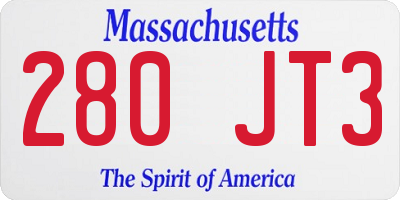 MA license plate 280JT3