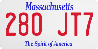 MA license plate 280JT7