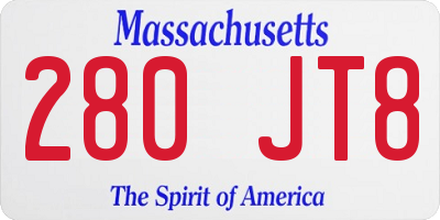 MA license plate 280JT8