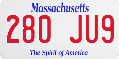 MA license plate 280JU9