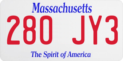 MA license plate 280JY3