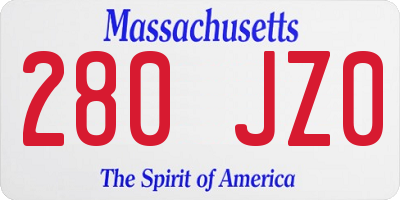 MA license plate 280JZ0