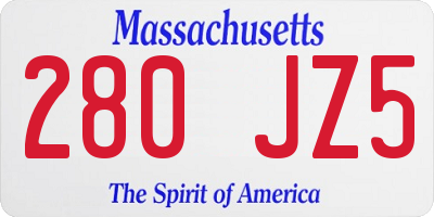 MA license plate 280JZ5