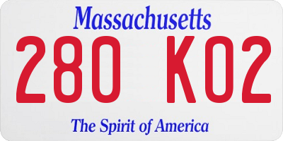 MA license plate 280KO2