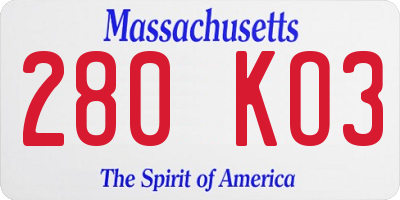 MA license plate 280KO3