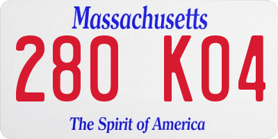 MA license plate 280KO4