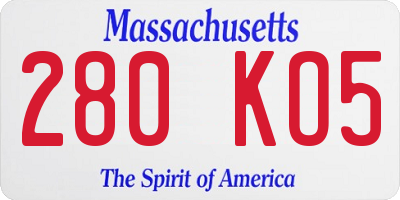 MA license plate 280KO5