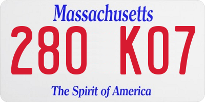 MA license plate 280KO7