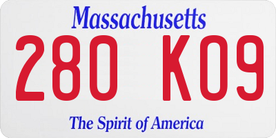 MA license plate 280KO9