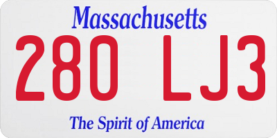 MA license plate 280LJ3