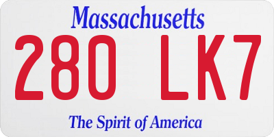MA license plate 280LK7