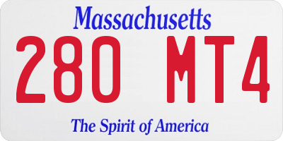 MA license plate 280MT4
