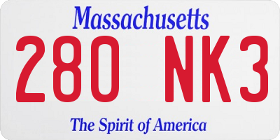 MA license plate 280NK3
