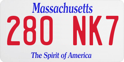 MA license plate 280NK7