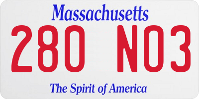 MA license plate 280NO3