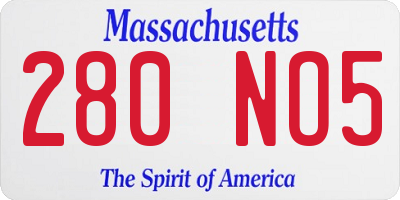 MA license plate 280NO5