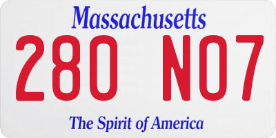 MA license plate 280NO7