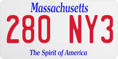 MA license plate 280NY3