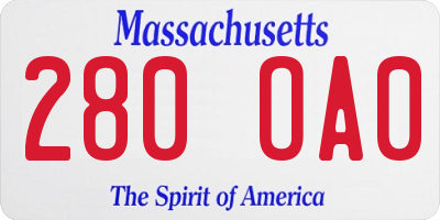 MA license plate 280OA0