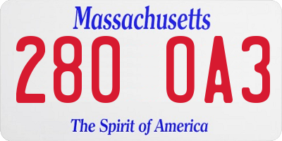 MA license plate 280OA3