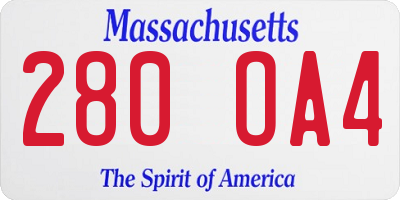 MA license plate 280OA4