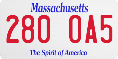 MA license plate 280OA5