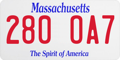 MA license plate 280OA7