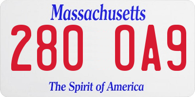 MA license plate 280OA9