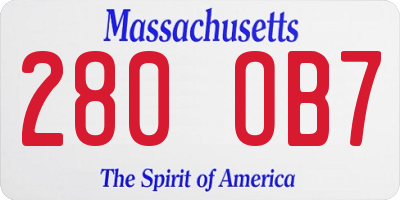 MA license plate 280OB7