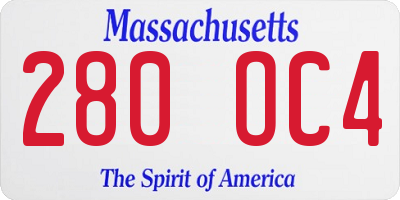 MA license plate 280OC4