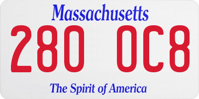 MA license plate 280OC8