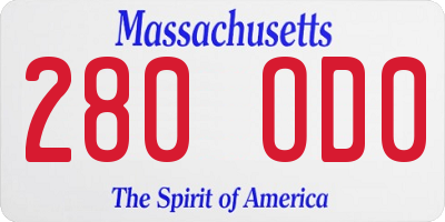 MA license plate 280OD0