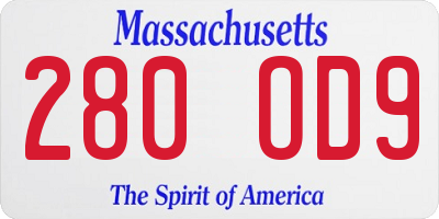 MA license plate 280OD9