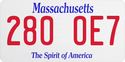 MA license plate 280OE7