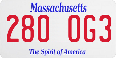 MA license plate 280OG3