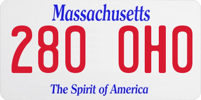 MA license plate 280OH0