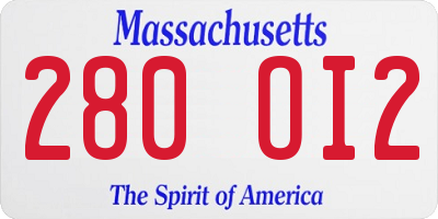 MA license plate 280OI2