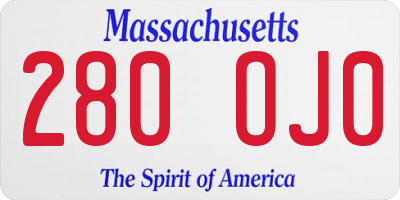 MA license plate 280OJ0