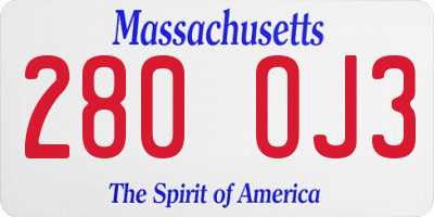 MA license plate 280OJ3