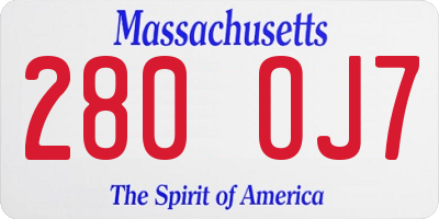 MA license plate 280OJ7